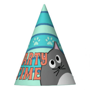 Gray Cat Party Time Party Hat