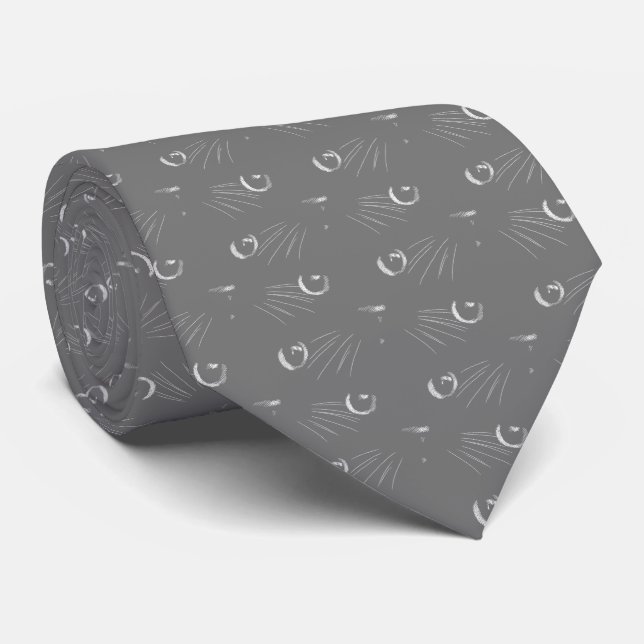 Gray cat pattern neck tie (Rolled)