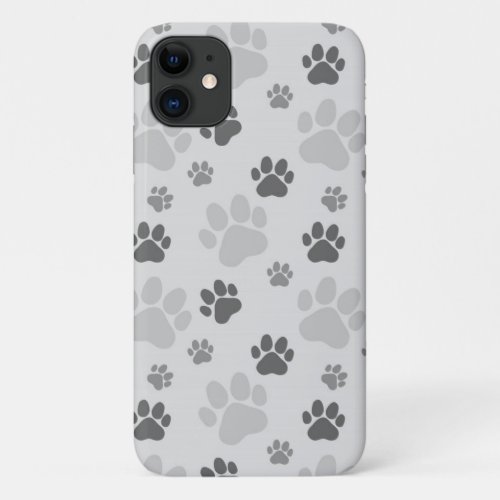 Gray Cat Paw Print Pattern iPhone 11 Case