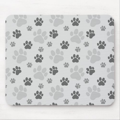 Gray Cat Paw Print Pattern Mouse Pad