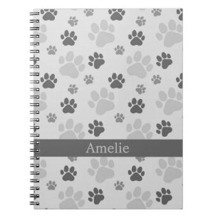 Gray Cat Paw Print Pattern Notebook