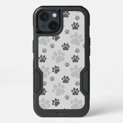 Gray Cat Paw Print Pattern iPhone 13 Case