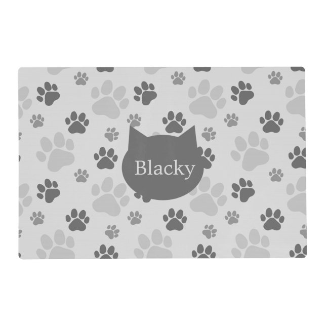 Gray Cat Paw Print Pattern Placemat (Front)