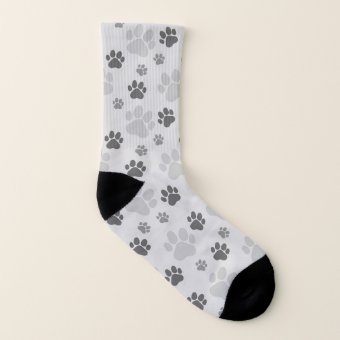 Gray Cat Paw Print Pattern Socks | Zazzle