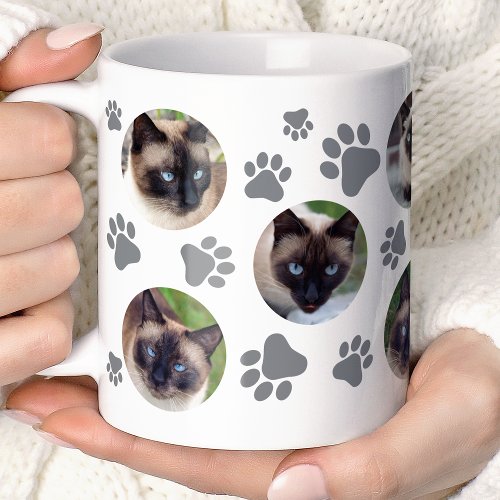Gray Cat Pawprint 8 Photo Collage Coffee Mug