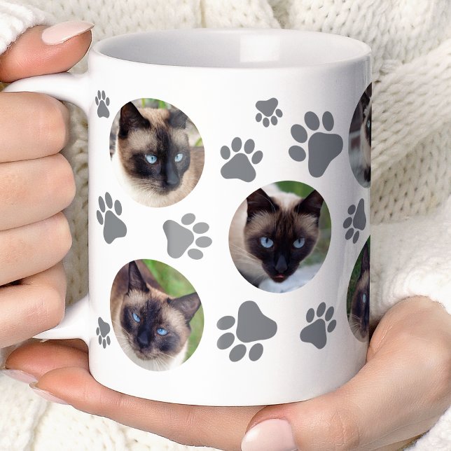 Gray Cat Pawprint 8 Photo Collage Coffee Mug (Creator Uploaded)