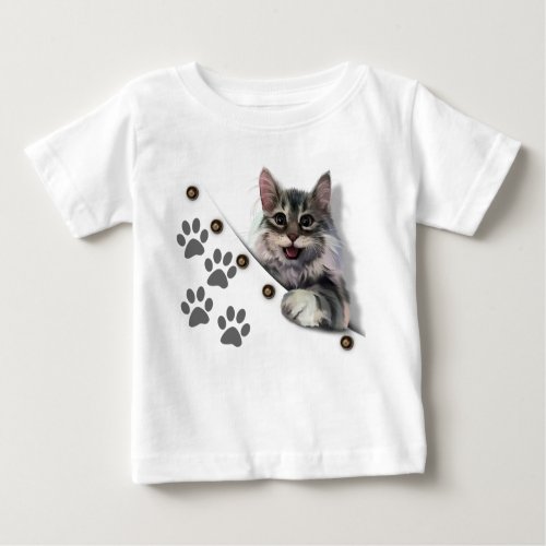 Gray cat peeking out of pocket baby T_Shirt