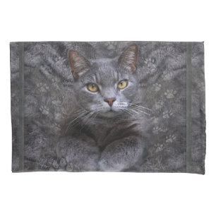Gray Cat Portrait Pillow Case