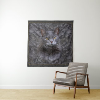 Gray Cat Portrait Tapestry