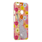 Gray Cat Reaching for Flowers Phone Case (Back/Right)