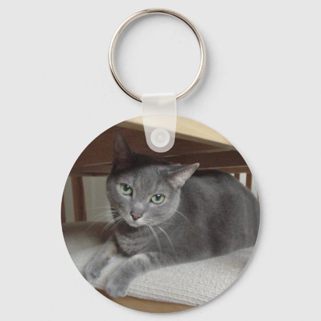 Gray Cat Russian Blue Keychain (Front)