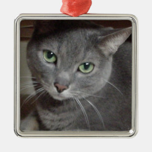 Gray Cat Russian Blue Metal Ornament