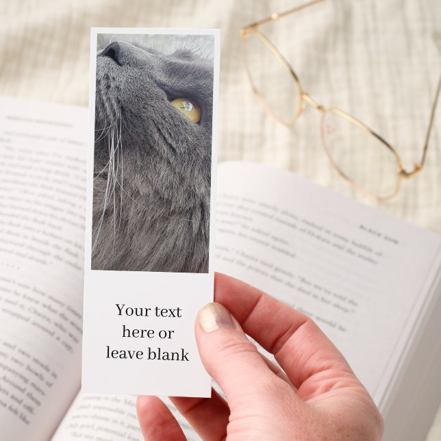 Gray Cat Russian Blue Nebelung Double-Sided Photo Bookmarks (Hand)