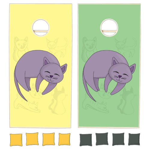 Gray Cat Sleeping and Kitten Doodles Cornhole Set