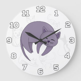 Gray Cat Sleeping and Kitten Doodles Large Clock