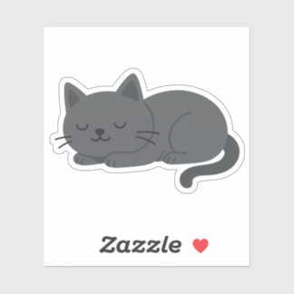 Gray Cat Sleeping Peacefully – Minimalist Cat Art Sticker