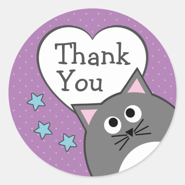 Gray Cat Thank You Classic Round Sticker (Front)