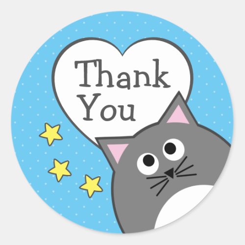 Gray Cat Thank You Classic Round Sticker