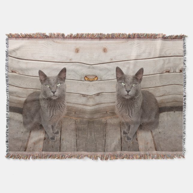 Gray Cat Throw Blanket (Front)