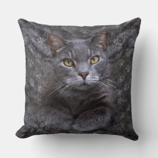 Gray Cat Throw Pillow