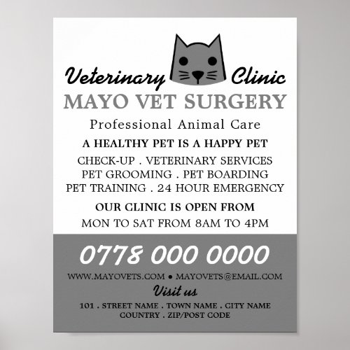 Gray Cat Veterinarian Veterinary Service Advert Poster