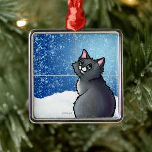 Gray Cat Window Metal Ornament