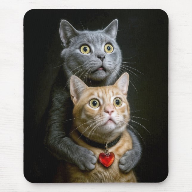 Gray Cat With Ginger Cat in Hugging Pose Mouse Pad (Front)