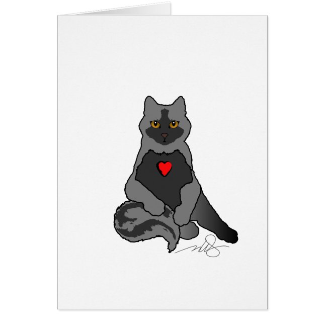 Gray Cat with Heart Cards (Front)