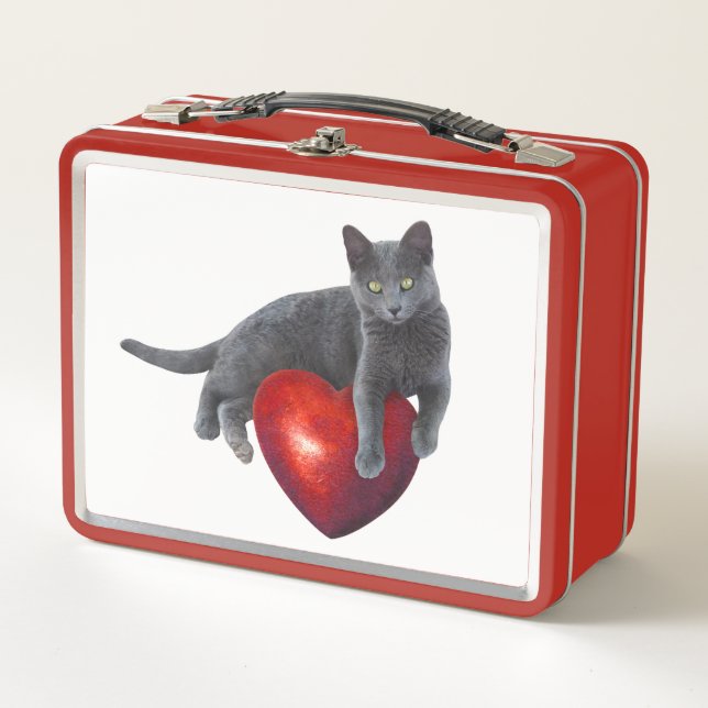 Gray Cat with Heart Lunch Box (Front)