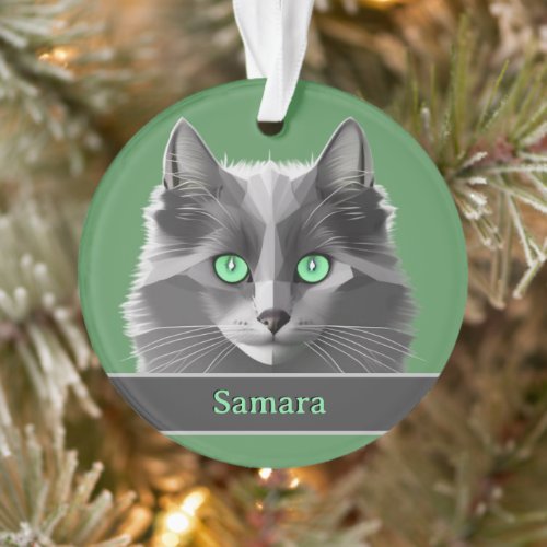 Gray Cat with Jade Green Eyes custom front  back Ornament