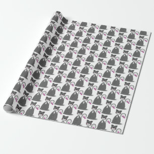 gray cat with pink bow wrapping paper