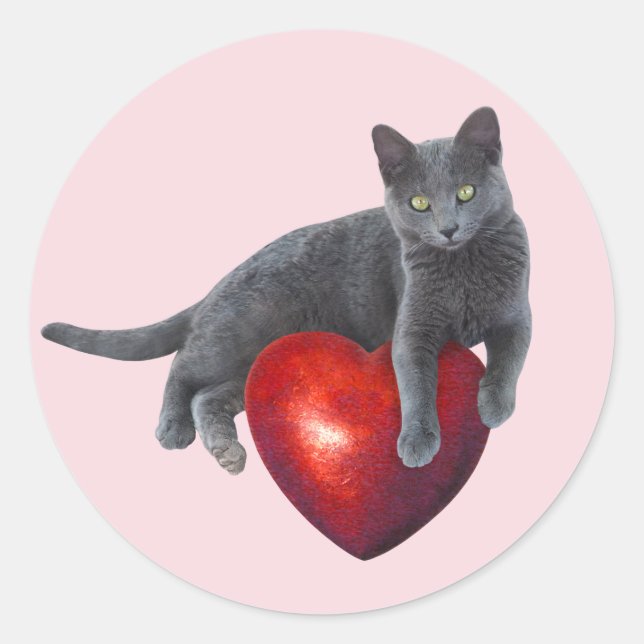 Gray Cat with Red Heart Sticker (Front)