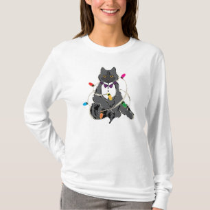 Gray Cat Wrapped In Christmas LIghts T-Shirt