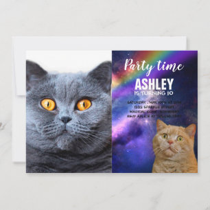 Gray cat yellow eyes invitation