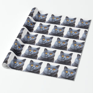 Gray cat yellow eyes wrapping paper