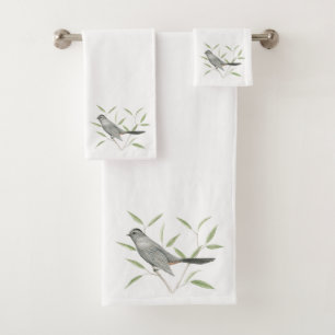 Gray Catbird Bird Art Bath Towel Set