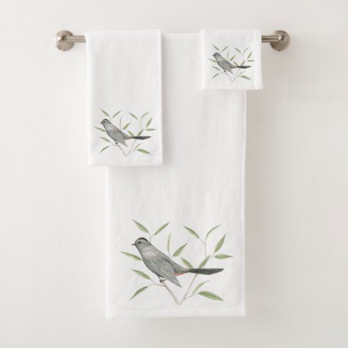 Gray Catbird Bird Art Bath Towel Set