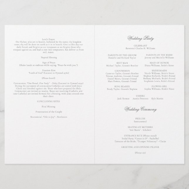 Gray Catholic Wedding Mass Ceremony Program 2 / 2 (Front)