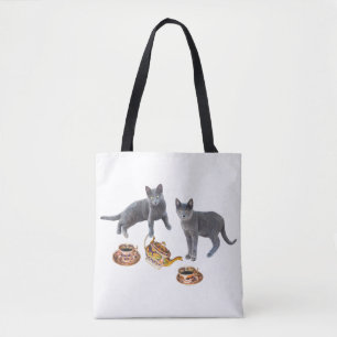 Gray Cats Tea Party Tote Bag