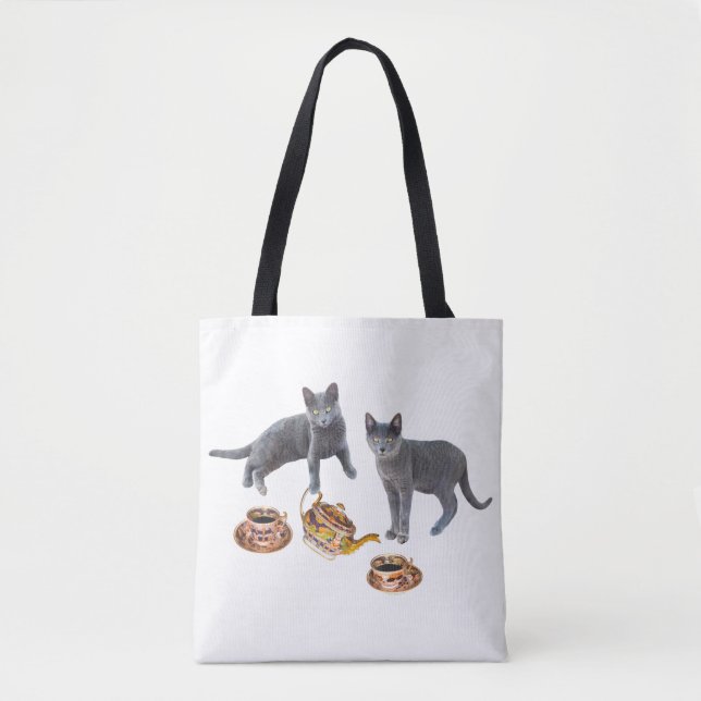 Gray Cats Tea Party Tote Bag (Front)