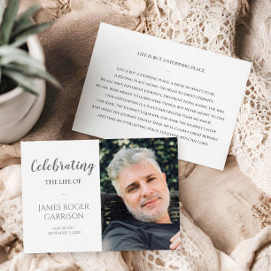Gray Celebration of Life Prayer Card with Photo