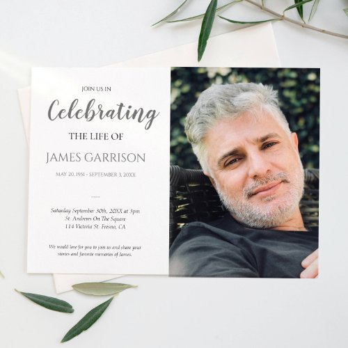 Gray Celebration of Life With Photo Funeral Invitation
