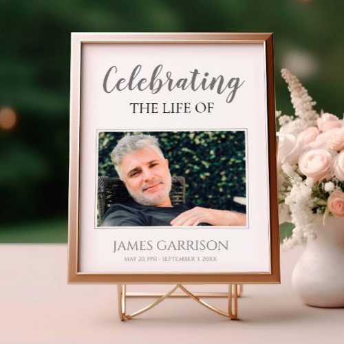 Gray Celebration Of Life with Photo Funeral Poster