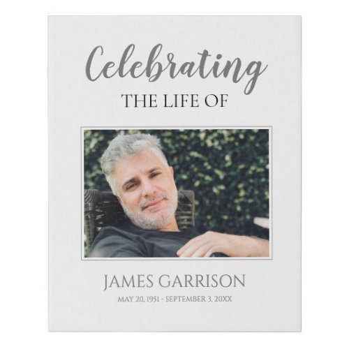 Gray Celebration Of Life with Photo Memorial Faux Canvas Print
