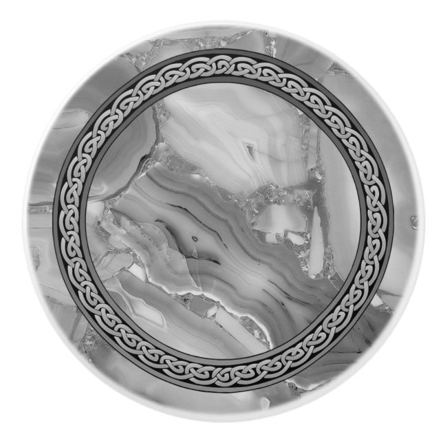 Gray Celtic Circle Vintage Marble Look Ceramic Knob (Front)