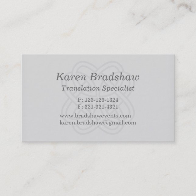 Gray Celtic Knot Translation Business Cards (Front)
