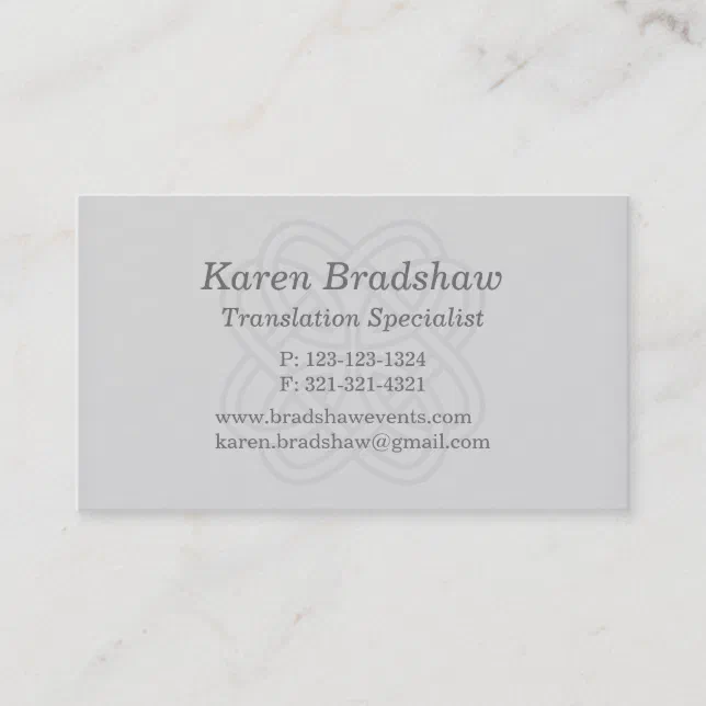 Gray Celtic Knot Translation Business Cards | Zazzle