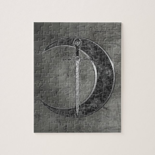 Gray Celtic Moon And Sword Jigsaw Puzzle (Vertical)