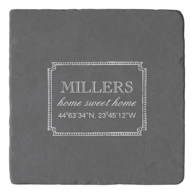 Gray Chalk Art GPS Coordinate Trivet (Front)