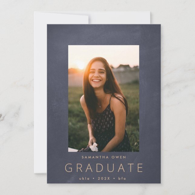 Gray Chalk Border Modern Photo University Grad Announcement (Front)